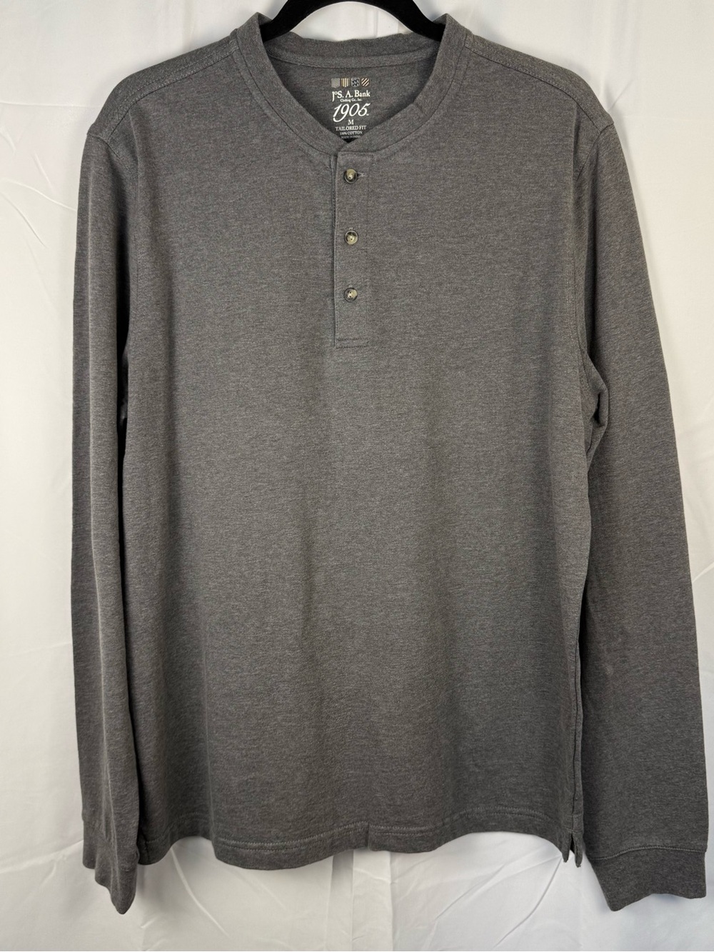 Jos. A. Bank 1905 Gray Long Sleeve Henley Shirt Medium Tailored Fit Cotton
